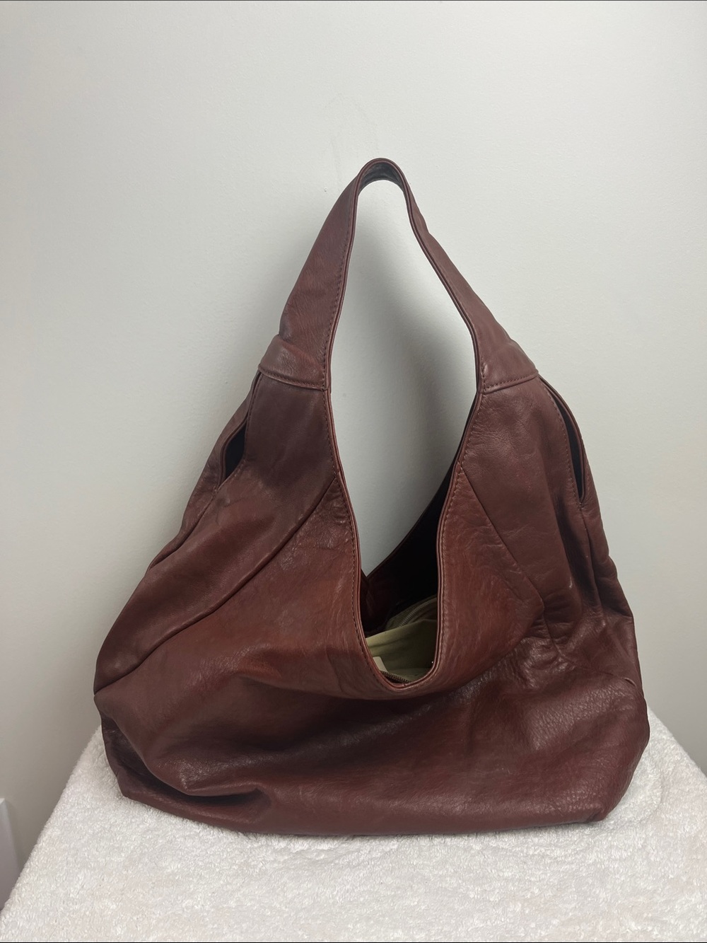 Vera Pelle Italian Leather Hobo Bag Brown Soft Genuine Leather Handbag